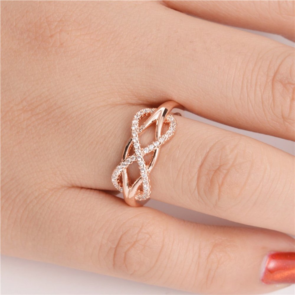 *NEW Rose Gold Diamond Infinity Cross Knot Ring - Picture 2 of 4